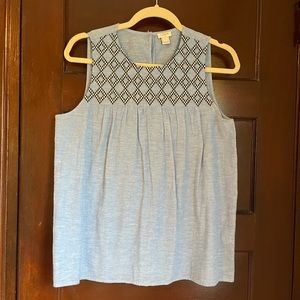 J Crew Factory Blue Embroidered Blouse